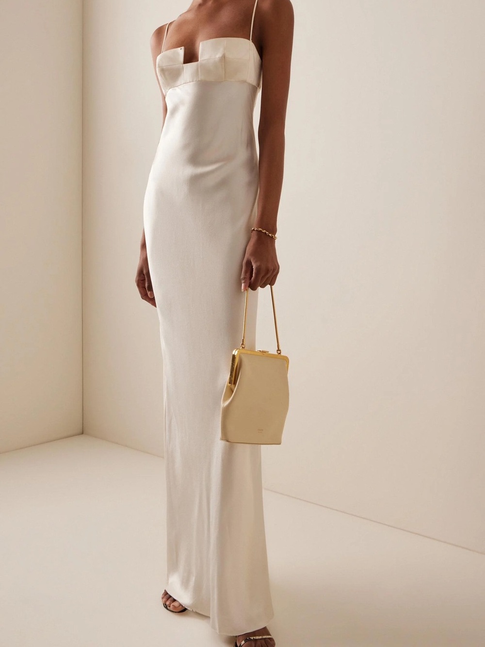 Bevza Seashell Satin Maxi Slip Dress Small